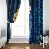 Blue Polynesia Window Curtain Plumeria Tropical Leaves With Galaxy Polynesian Art - Wonder Print Shop