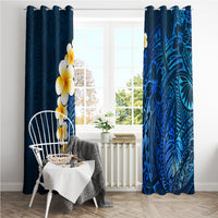 Blue Polynesia Window Curtain Plumeria Tropical Leaves With Galaxy Polynesian Art - Wonder Print Shop