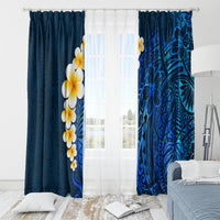 Blue Polynesia Window Curtain Plumeria Tropical Leaves With Galaxy Polynesian Art - Wonder Print Shop