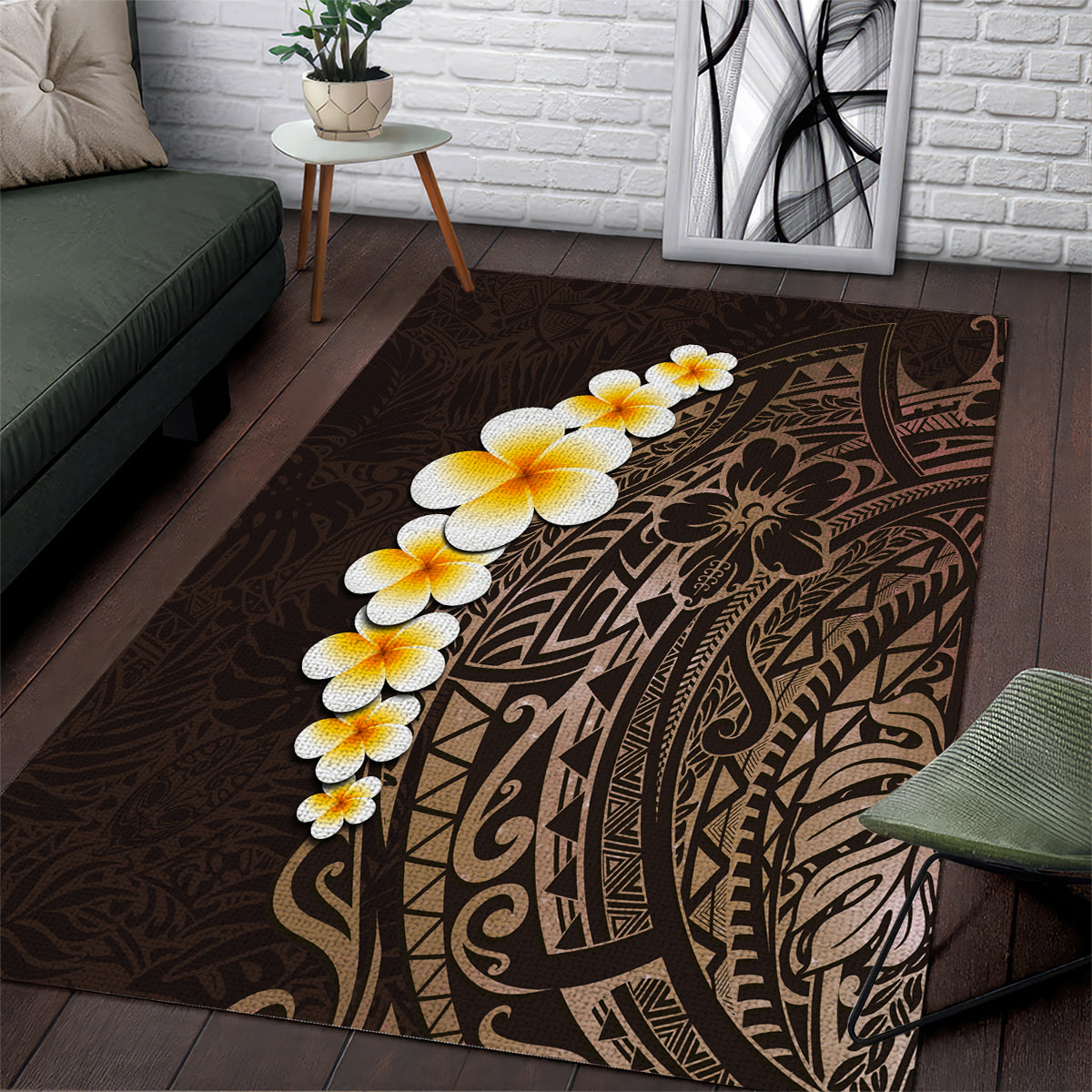 Brown Polynesia Area Rug Plumeria Tropical Leaves With Galaxy Polynesian Art - Wonder Print Shop