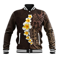Brown Polynesia Baseball Jacket Plumeria Tropical Leaves With Galaxy Polynesian Art - Wonder Print Shop