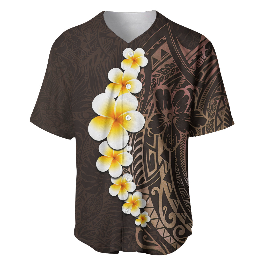 Brown Polynesia Baseball Jersey Plumeria Tropical Leaves With Galaxy Polynesian Art - Wonder Print Shop