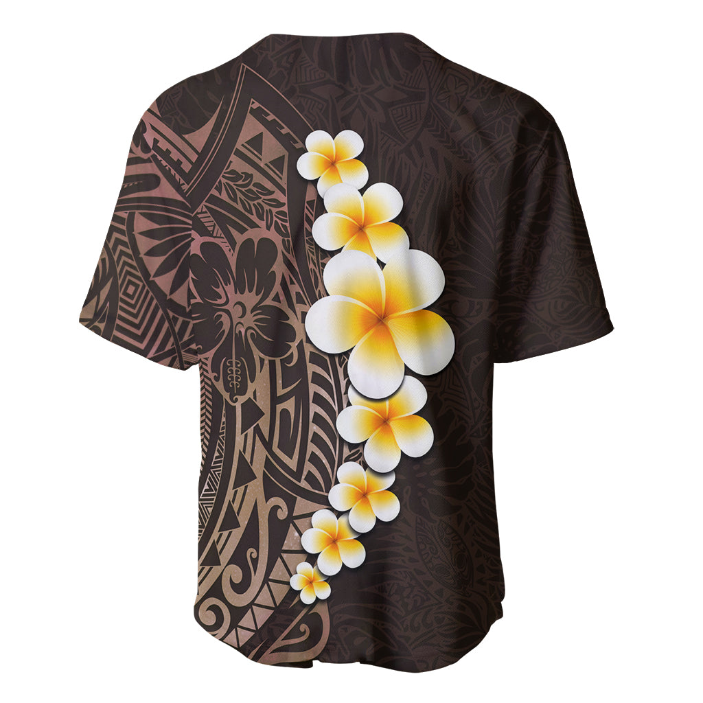 Brown Polynesia Baseball Jersey Plumeria Tropical Leaves With Galaxy Polynesian Art - Wonder Print Shop