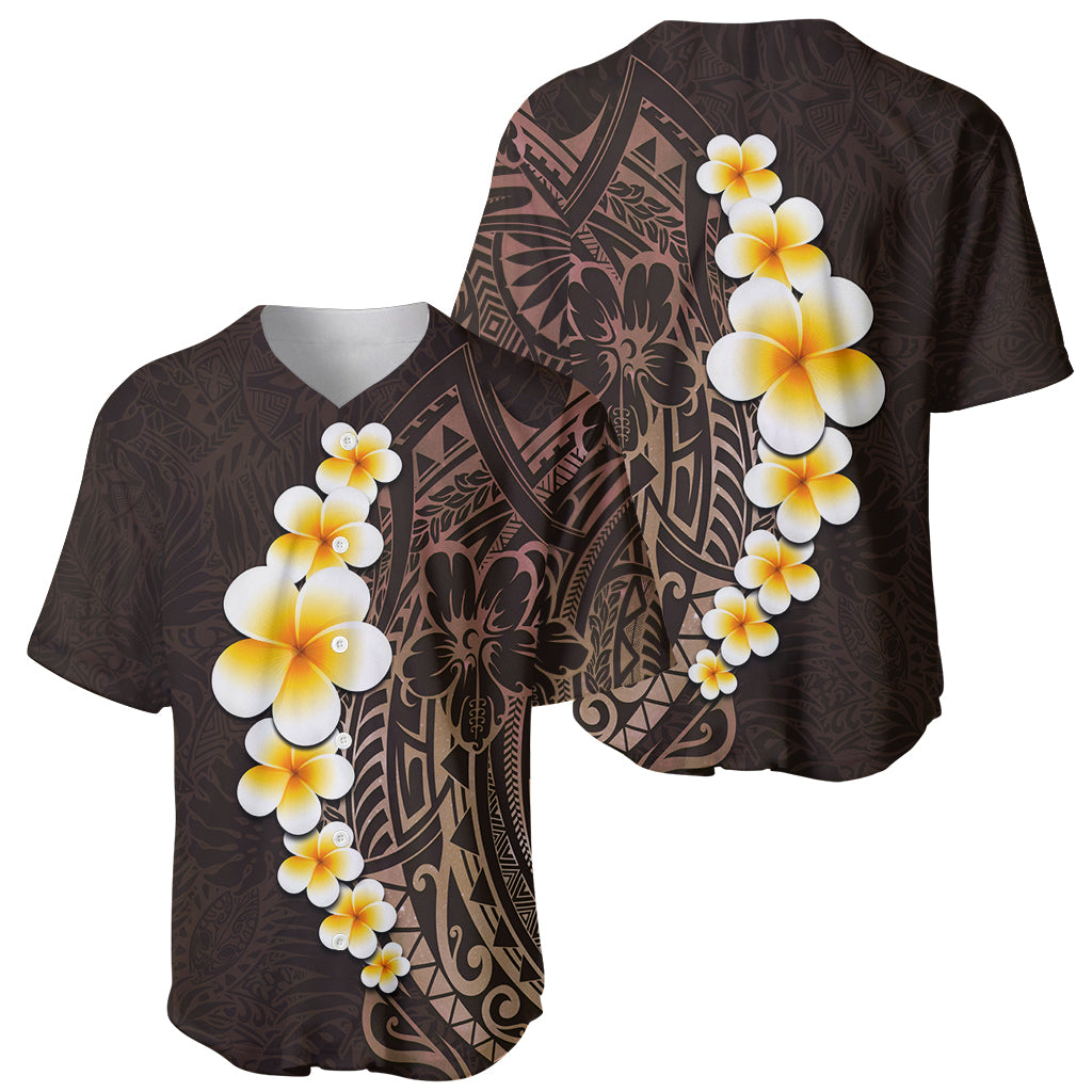Brown Polynesia Baseball Jersey Plumeria Tropical Leaves With Galaxy Polynesian Art - Wonder Print Shop