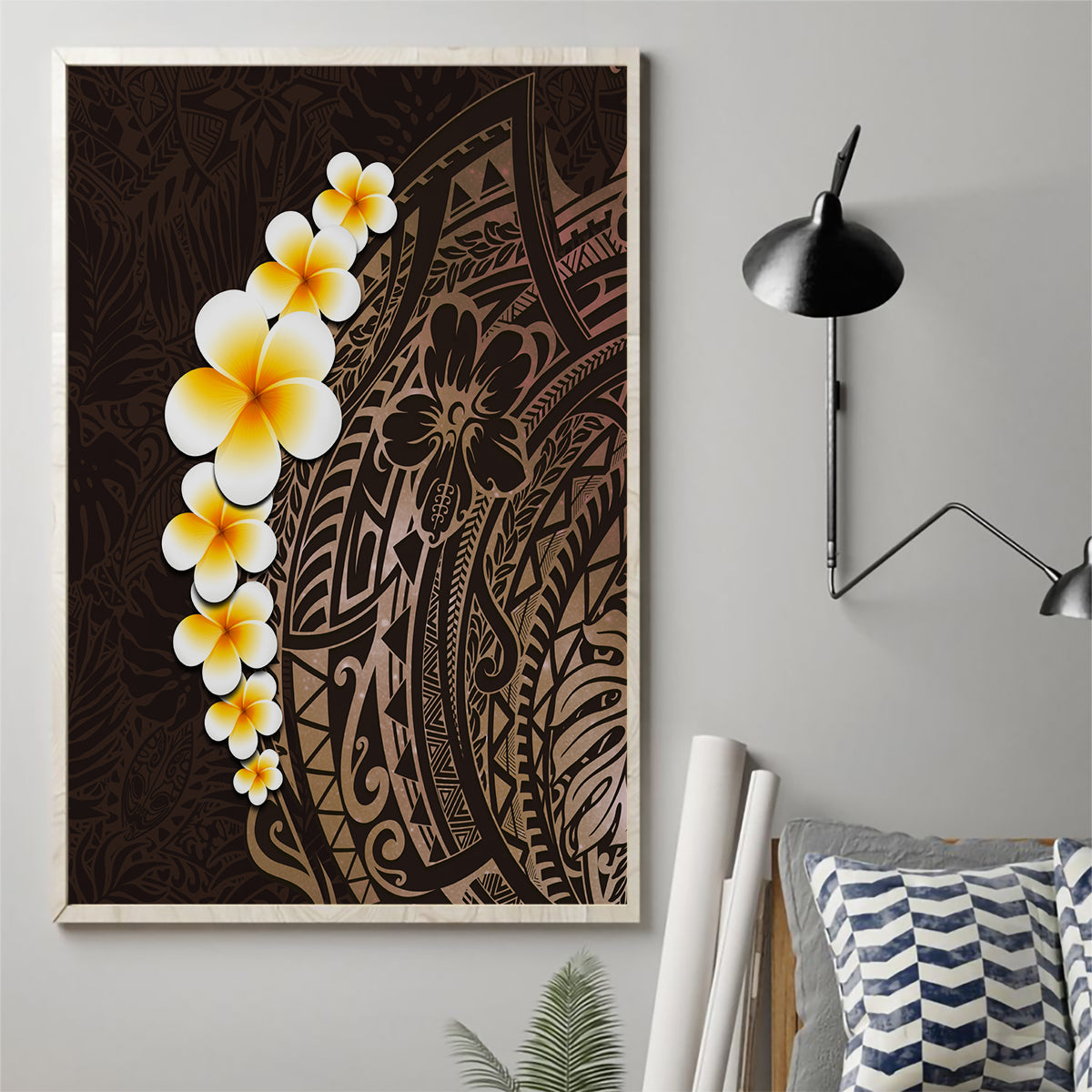 Brown Polynesia Canvas Wall Art Plumeria Tropical Leaves With Galaxy Polynesian Art - Wonder Print Shop