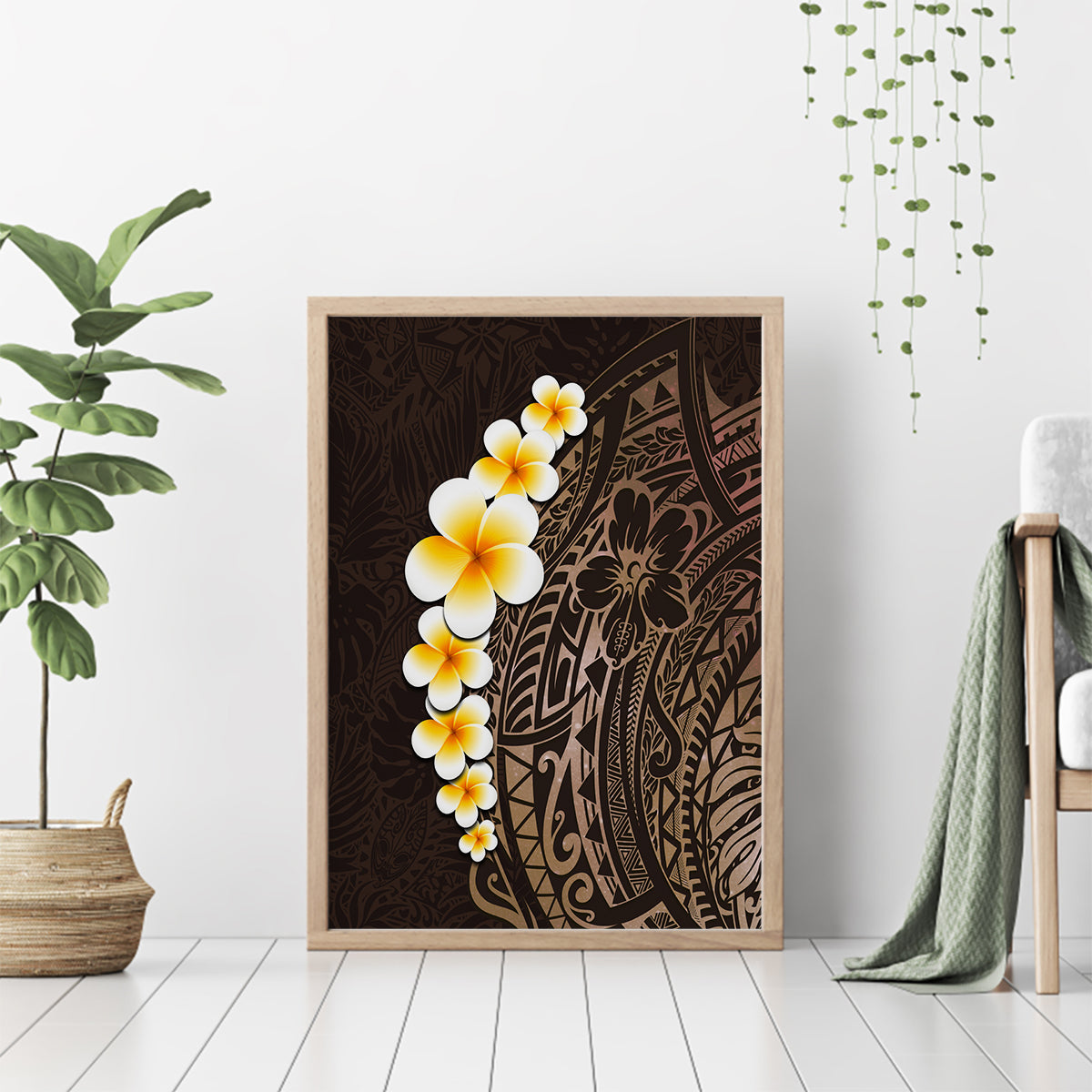 Brown Polynesia Canvas Wall Art Plumeria Tropical Leaves With Galaxy Polynesian Art - Wonder Print Shop