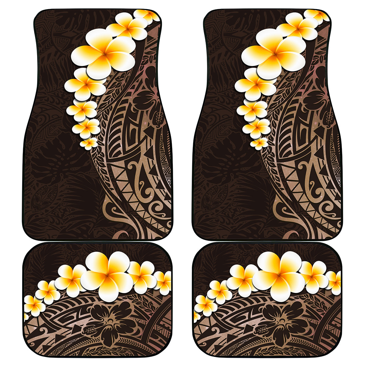 Brown Polynesia Car Mats Plumeria Tropical Leaves With Galaxy Polynesian Art - Wonder Print Shop