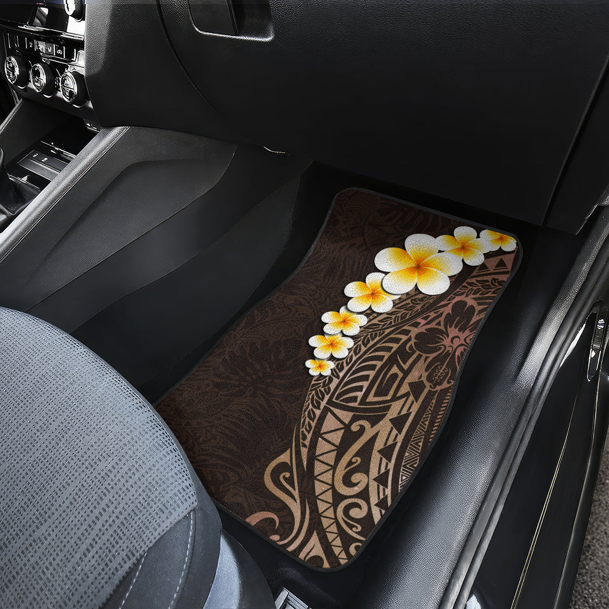 Brown Polynesia Car Mats Plumeria Tropical Leaves With Galaxy Polynesian Art - Wonder Print Shop