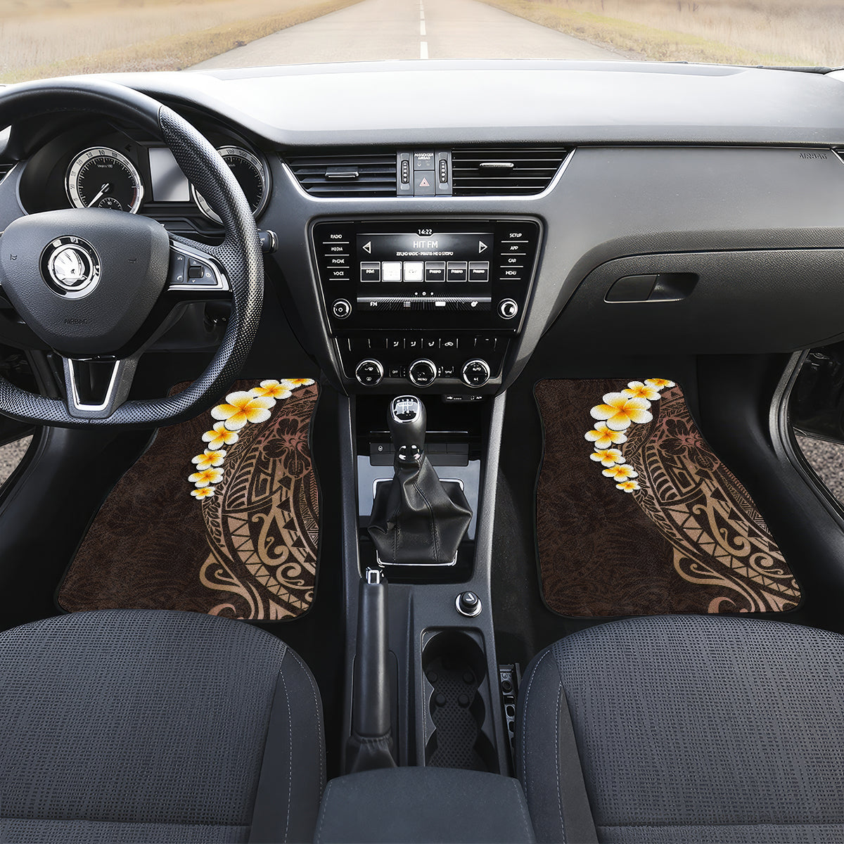 Brown Polynesia Car Mats Plumeria Tropical Leaves With Galaxy Polynesian Art - Wonder Print Shop