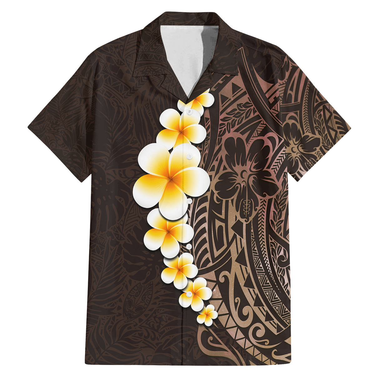 Brown Polynesia Family Matching Mermaid Dress and Hawaiian Shirt Plumeria Tropical Leaves With Galaxy Polynesian Art - Wonder Print Shop