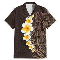 Brown Polynesia Family Matching Mermaid Dress and Hawaiian Shirt Plumeria Tropical Leaves With Galaxy Polynesian Art - Wonder Print Shop
