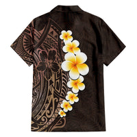 Brown Polynesia Family Matching Off Shoulder Long Sleeve Dress and Hawaiian Shirt Plumeria Tropical Leaves With Galaxy Polynesian Art - Wonder Print Shop