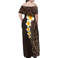 Brown Polynesia Family Matching Off Shoulder Maxi Dress and Hawaiian Shirt Plumeria Tropical Leaves With Galaxy Polynesian Art - Wonder Print Shop