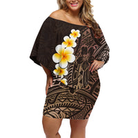 Brown Polynesia Family Matching Off Shoulder Short Dress and Hawaiian Shirt Plumeria Tropical Leaves With Galaxy Polynesian Art - Wonder Print Shop