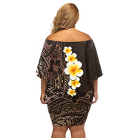 Brown Polynesia Family Matching Off Shoulder Short Dress and Hawaiian Shirt Plumeria Tropical Leaves With Galaxy Polynesian Art - Wonder Print Shop