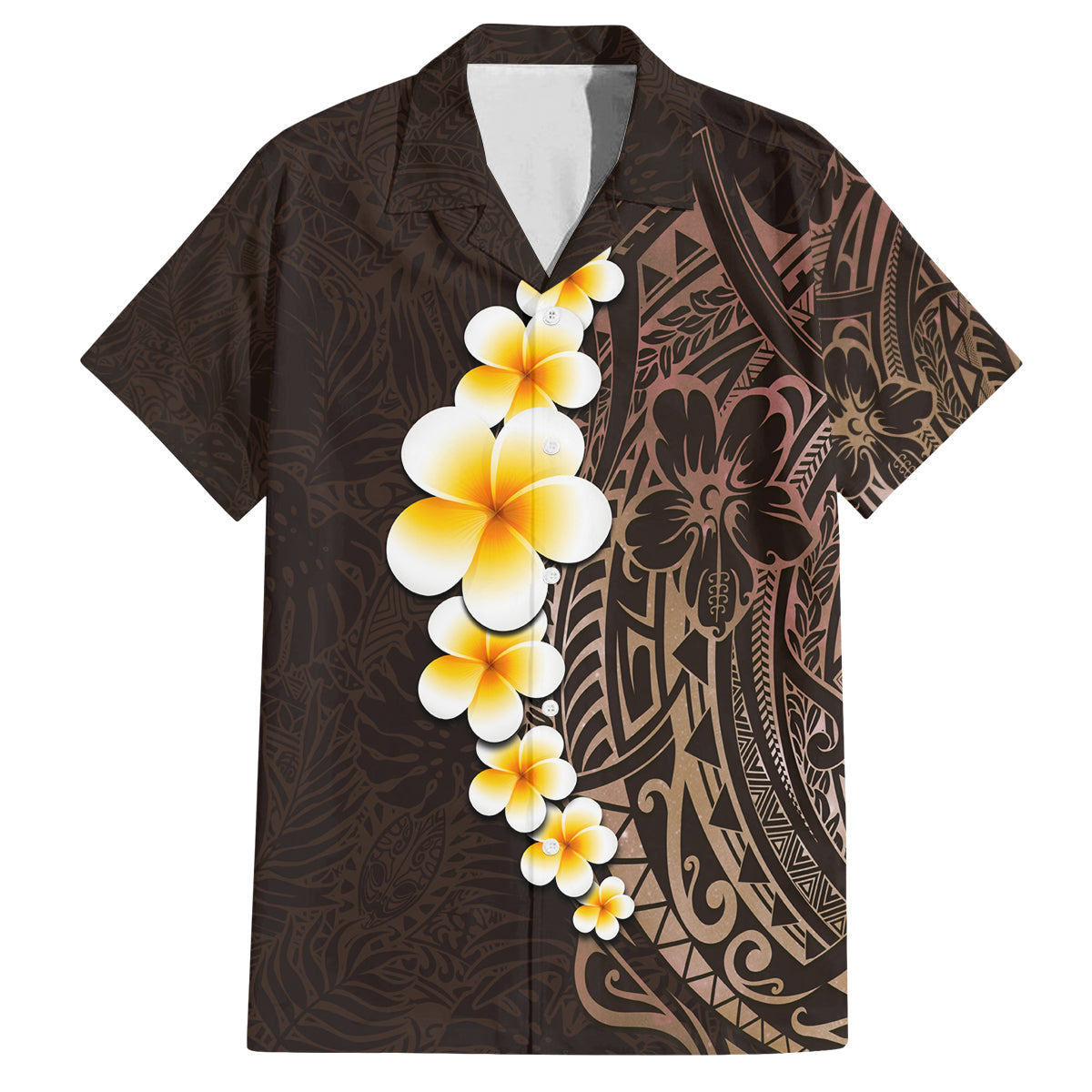 Brown Polynesia Family Matching Puletasi Dress and Hawaiian Shirt Plumeria Tropical Leaves With Galaxy Polynesian Art - Wonder Print Shop