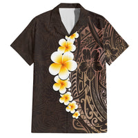 Brown Polynesia Family Matching Puletasi Dress and Hawaiian Shirt Plumeria Tropical Leaves With Galaxy Polynesian Art - Wonder Print Shop