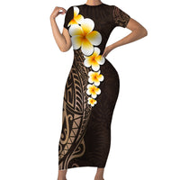 Brown Polynesia Family Matching Short Sleeve Bodycon Dress and Hawaiian Shirt Plumeria Tropical Leaves With Galaxy Polynesian Art - Wonder Print Shop