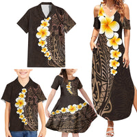 Brown Polynesia Family Matching Summer Maxi Dress and Hawaiian Shirt Plumeria Tropical Leaves With Galaxy Polynesian Art - Wonder Print Shop