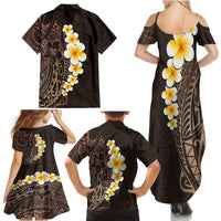 Brown Polynesia Family Matching Summer Maxi Dress and Hawaiian Shirt Plumeria Tropical Leaves With Galaxy Polynesian Art - Wonder Print Shop
