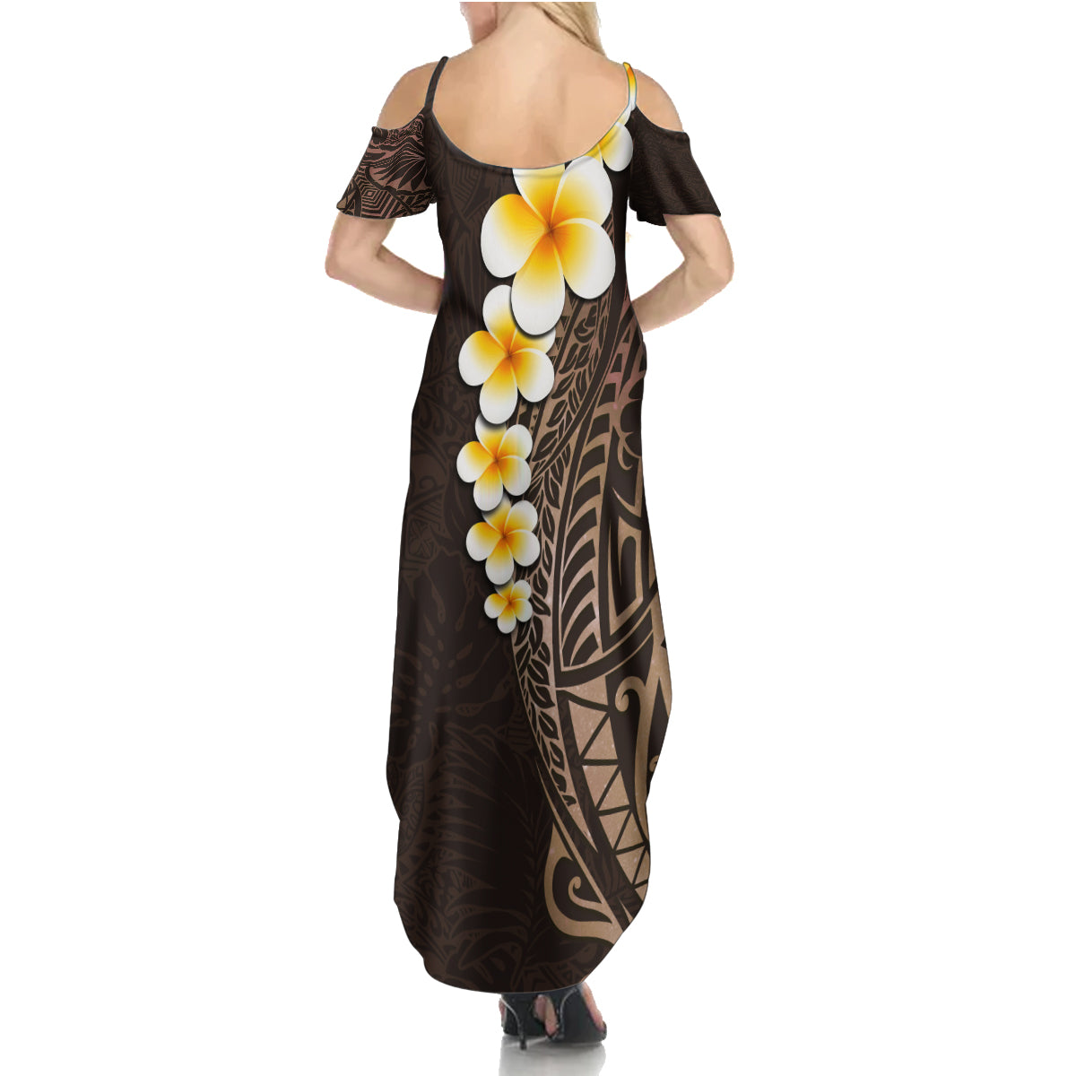 Brown Polynesia Family Matching Summer Maxi Dress and Hawaiian Shirt Plumeria Tropical Leaves With Galaxy Polynesian Art - Wonder Print Shop