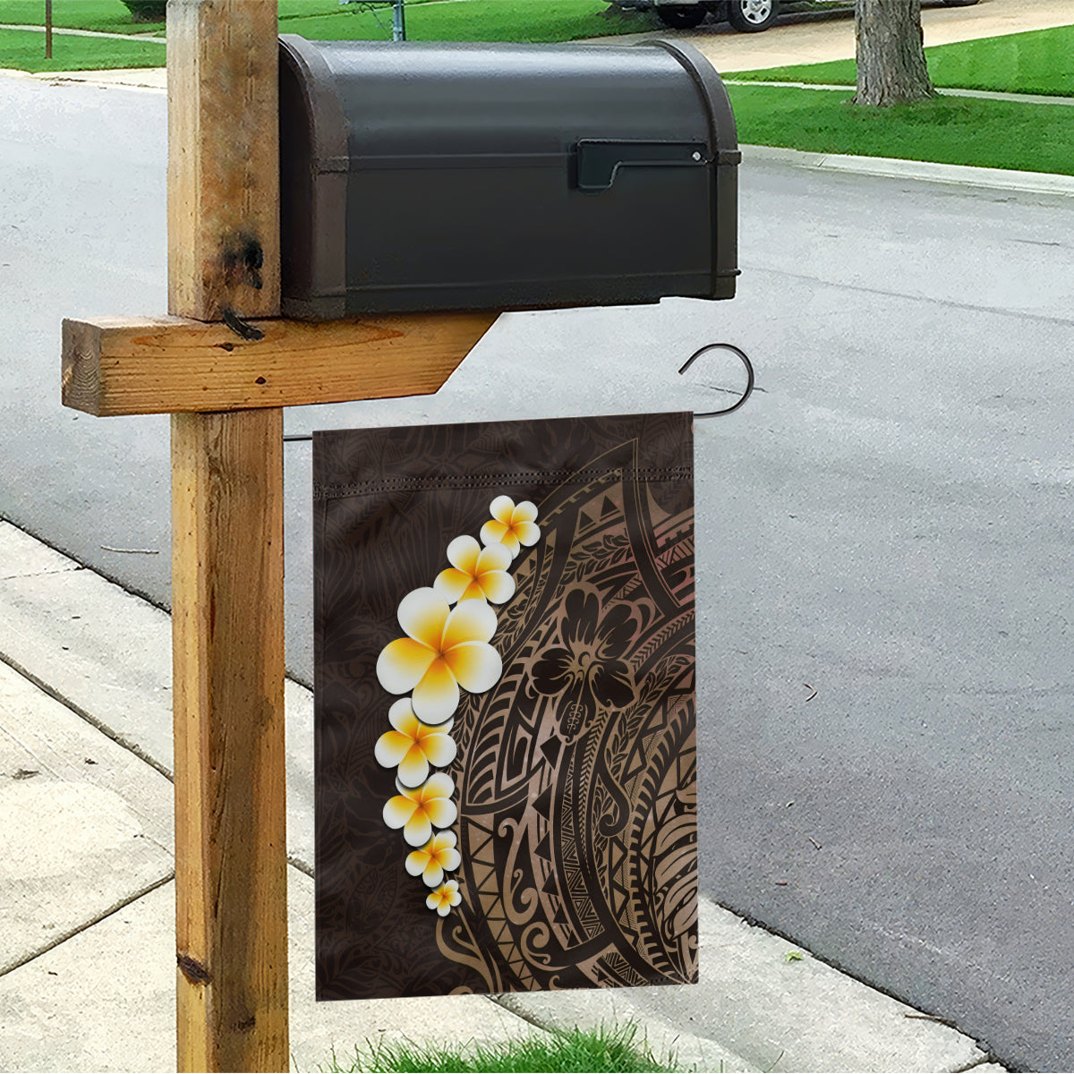 Brown Polynesia Garden Flag Plumeria Tropical Leaves With Galaxy Polynesian Art - Wonder Print Shop