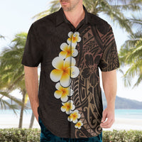 Brown Polynesia Hawaiian Shirt Plumeria Tropical Leaves With Galaxy Polynesian Art - Wonder Print Shop