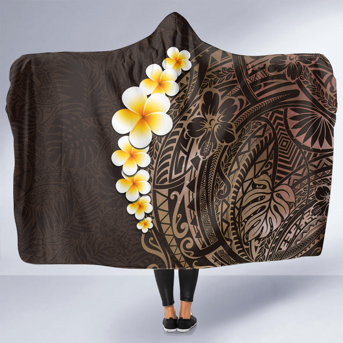 brown-polynesia-hooded-blanket-plumeria-tropical-leaves-with-galaxy-polynesian-art
