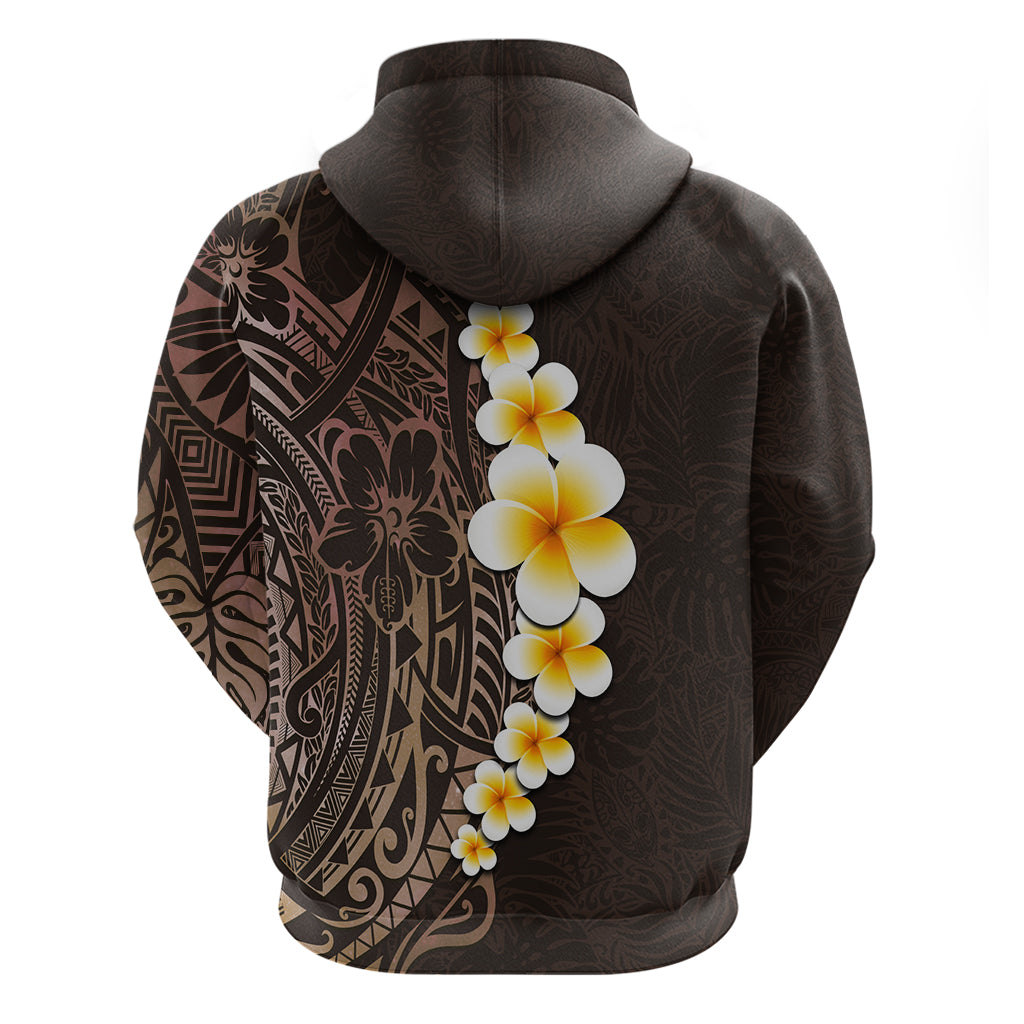 Brown Polynesia Hoodie Plumeria Tropical Leaves With Galaxy Polynesian Art - Wonder Print Shop