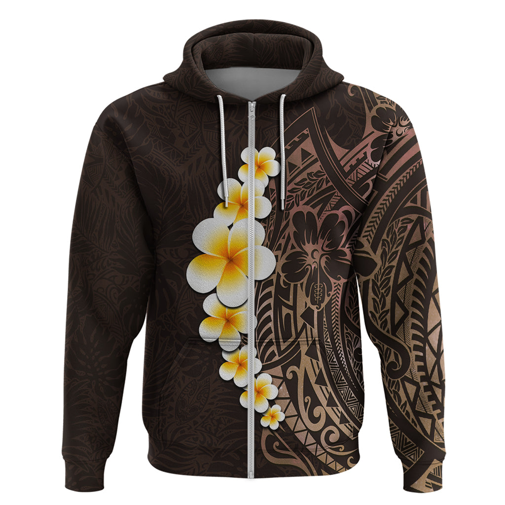Brown Polynesia Hoodie Plumeria Tropical Leaves With Galaxy Polynesian Art - Wonder Print Shop
