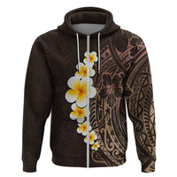 Brown Polynesia Hoodie Plumeria Tropical Leaves With Galaxy Polynesian Art - Wonder Print Shop