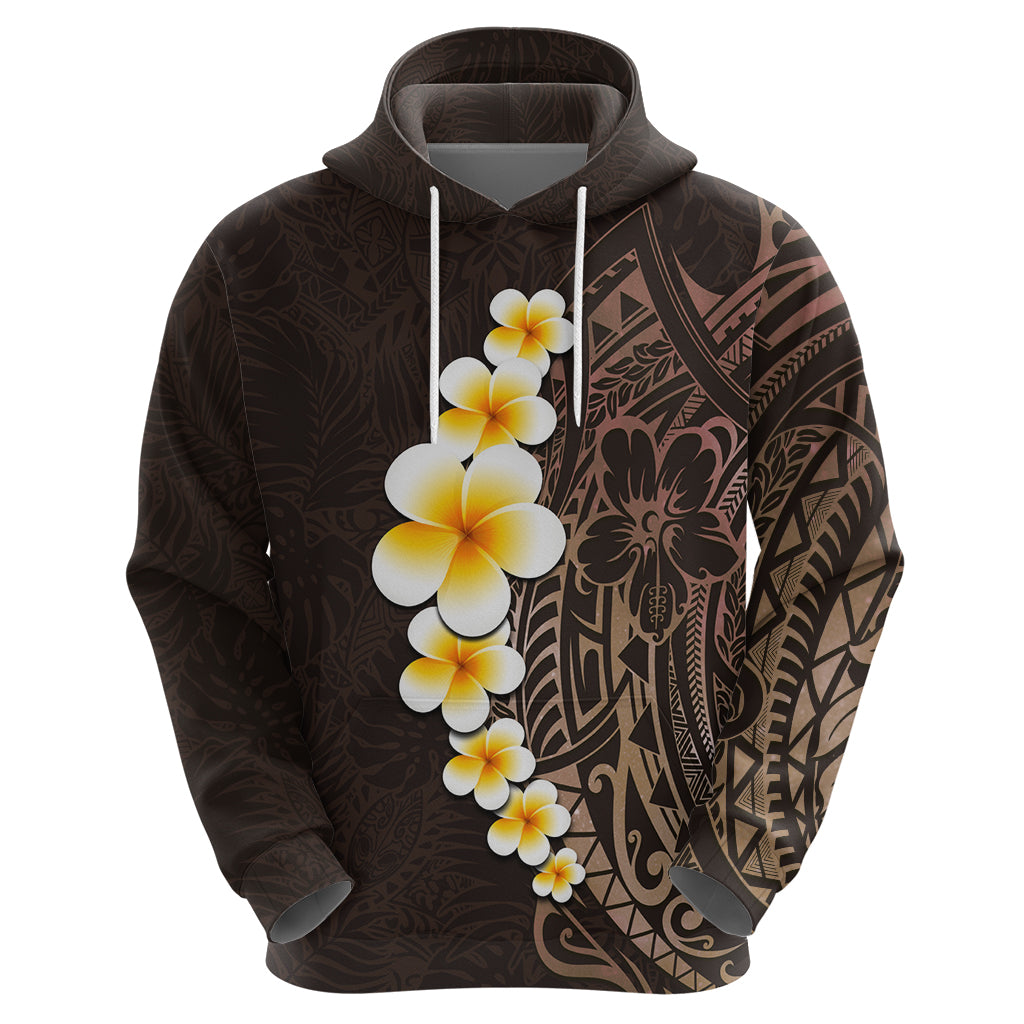 Brown Polynesia Hoodie Plumeria Tropical Leaves With Galaxy Polynesian Art - Wonder Print Shop