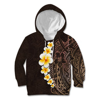 Brown Polynesia Kid Hoodie Plumeria Tropical Leaves With Galaxy Polynesian Art - Wonder Print Shop