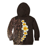 Brown Polynesia Kid Hoodie Plumeria Tropical Leaves With Galaxy Polynesian Art - Wonder Print Shop