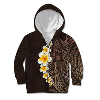 Brown Polynesia Kid Hoodie Plumeria Tropical Leaves With Galaxy Polynesian Art - Wonder Print Shop