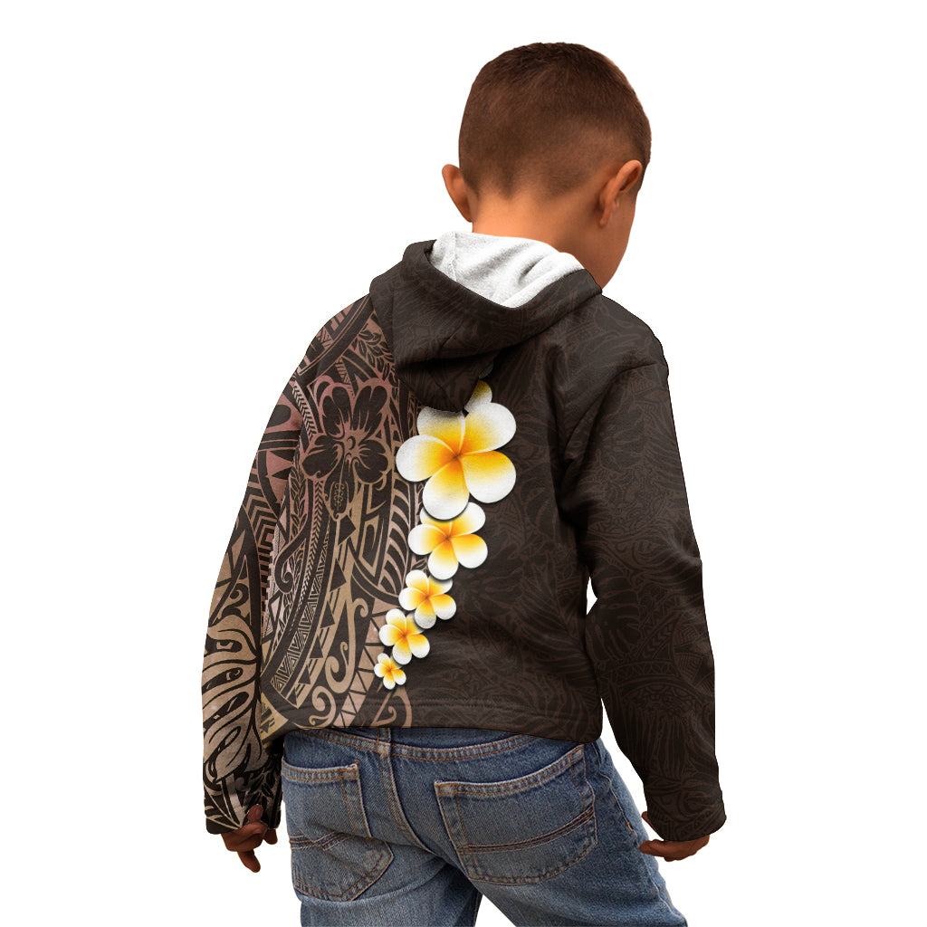 Brown Polynesia Kid Hoodie Plumeria Tropical Leaves With Galaxy Polynesian Art - Wonder Print Shop
