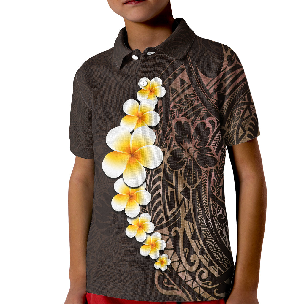 Brown Polynesia Kid Polo Shirt Plumeria Tropical Leaves With Galaxy Polynesian Art - Wonder Print Shop