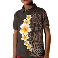 Brown Polynesia Kid Polo Shirt Plumeria Tropical Leaves With Galaxy Polynesian Art - Wonder Print Shop