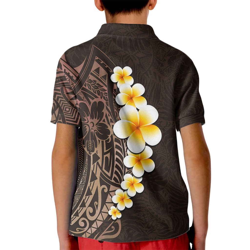 Brown Polynesia Kid Polo Shirt Plumeria Tropical Leaves With Galaxy Polynesian Art - Wonder Print Shop