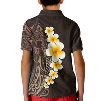 Brown Polynesia Kid Polo Shirt Plumeria Tropical Leaves With Galaxy Polynesian Art - Wonder Print Shop