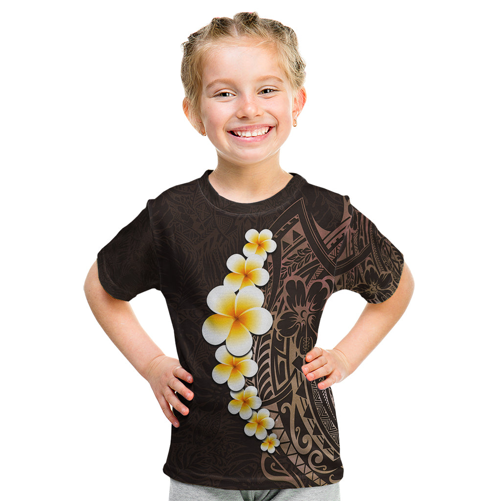 Brown Polynesia Kid T Shirt Plumeria Tropical Leaves With Galaxy Polynesian Art - Wonder Print Shop