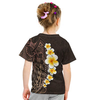 Brown Polynesia Kid T Shirt Plumeria Tropical Leaves With Galaxy Polynesian Art - Wonder Print Shop