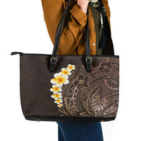 Brown Polynesia Leather Tote Bag Plumeria Tropical Leaves With Galaxy Polynesian Art - Wonder Print Shop