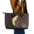 Brown Polynesia Leather Tote Bag Plumeria Tropical Leaves With Galaxy Polynesian Art - Wonder Print Shop