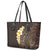 Brown Polynesia Leather Tote Bag Plumeria Tropical Leaves With Galaxy Polynesian Art - Wonder Print Shop