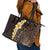 Brown Polynesia Leather Tote Bag Plumeria Tropical Leaves With Galaxy Polynesian Art - Wonder Print Shop