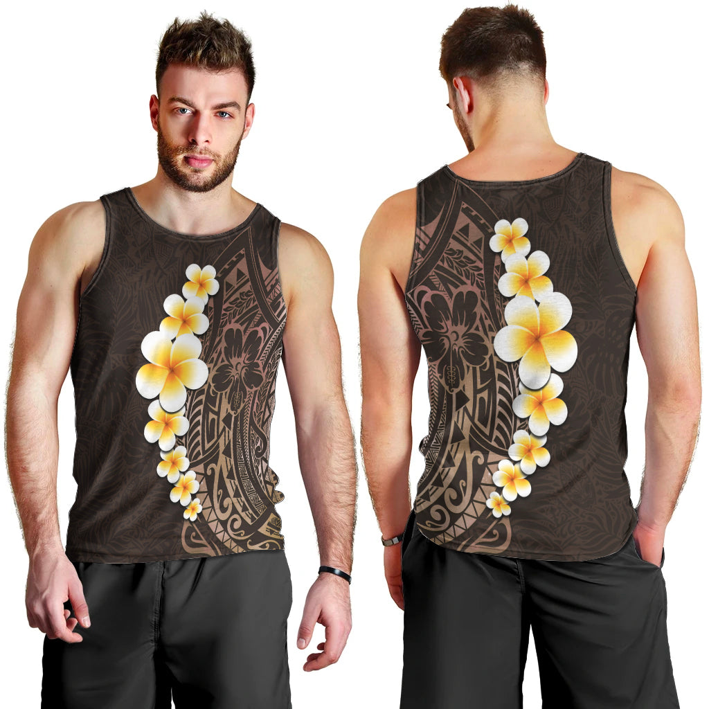 Brown Polynesia Men Tank Top Plumeria Tropical Leaves With Galaxy Polynesian Art - Wonder Print Shop