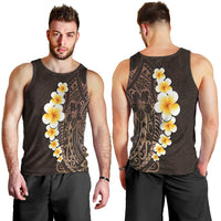 Brown Polynesia Men Tank Top Plumeria Tropical Leaves With Galaxy Polynesian Art - Wonder Print Shop