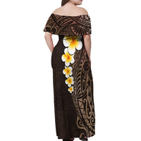 Brown Polynesia Off Shoulder Maxi Dress Plumeria Tropical Leaves With Galaxy Polynesian Art - Wonder Print Shop