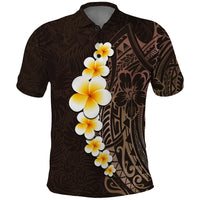 Brown Polynesia Polo Shirt Plumeria Tropical Leaves With Galaxy Polynesian Art - Wonder Print Shop